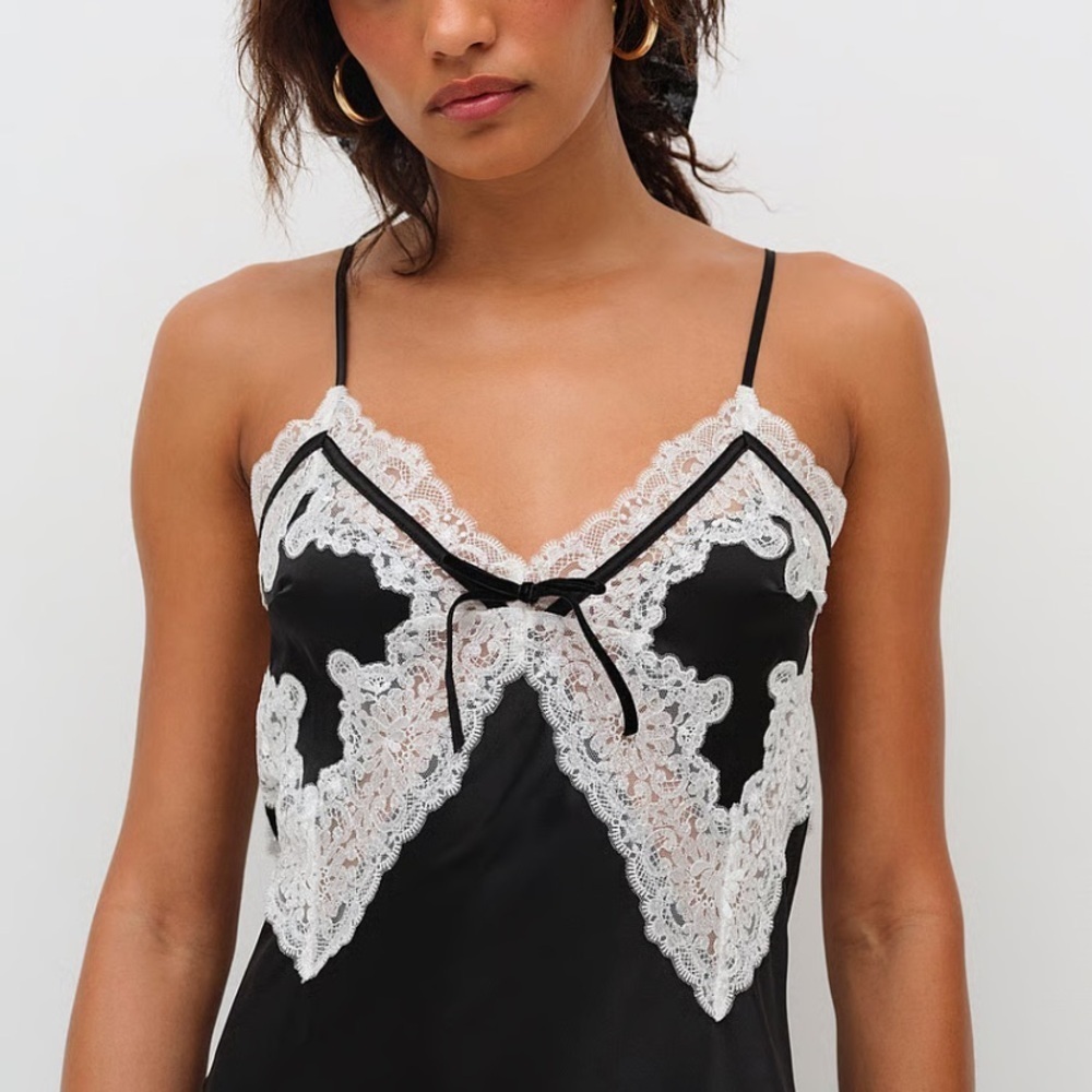New! For Love & Lemons Maeve maxi slip dress black white lace 26479 - Picture 12 of 16